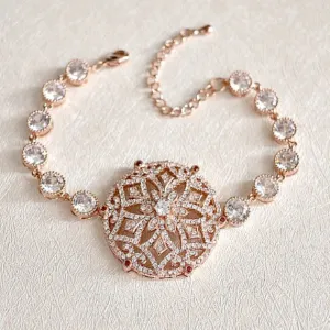 Rose Gold Micro Pave CZ Crystal Bridal Bracelet. Rose Gold Art Deco Wedding Bracelet. Vintage Style Wedding Bracelet. Blush Wedding.