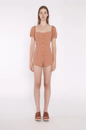 Rust-Crinkle Square-Neck Button Down-Playsuit