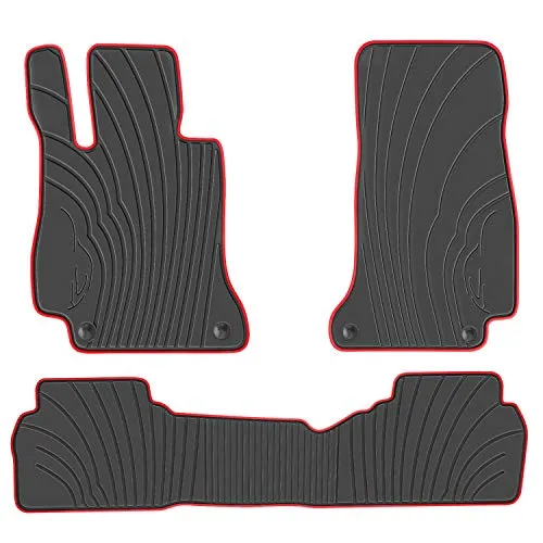 San Auto Car Floor Mat for Mercedes-Benz E-Class 2017 2018 2019 2020 2021 E300 E320 E400 E350 E63 E550 Custom Fit Black Red Rubber Auto Floor Mats Set All Weather Heavy Duty Odorless