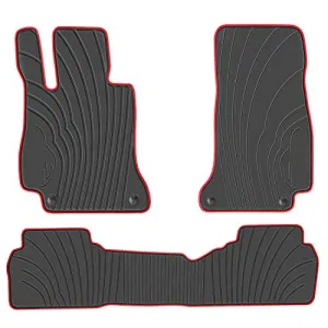 San Auto Car Floor Mat for Mercedes-Benz E-Class 2017 2018 2019 2020 2021 E300 E320 E400 E350 E63 E550 Custom Fit Black Red Rubber Auto Floor Mats Set All Weather Heavy Duty Odorless