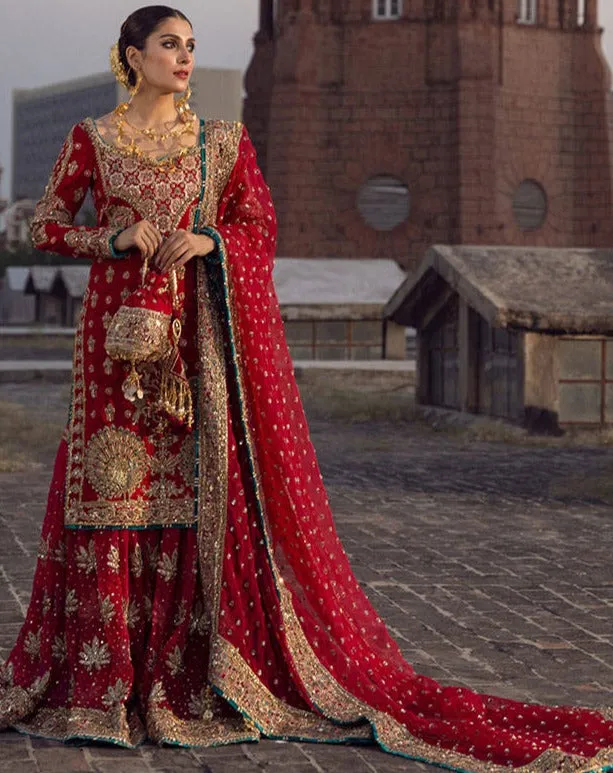 Silk Red Bridal Sharara Shirt Pakistani Wedding Dresses