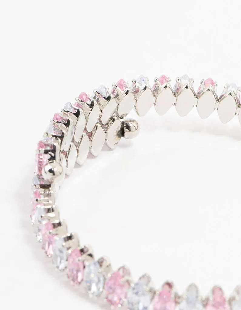 Silver Cubic Zirconia Wrapped Pink Bracelet