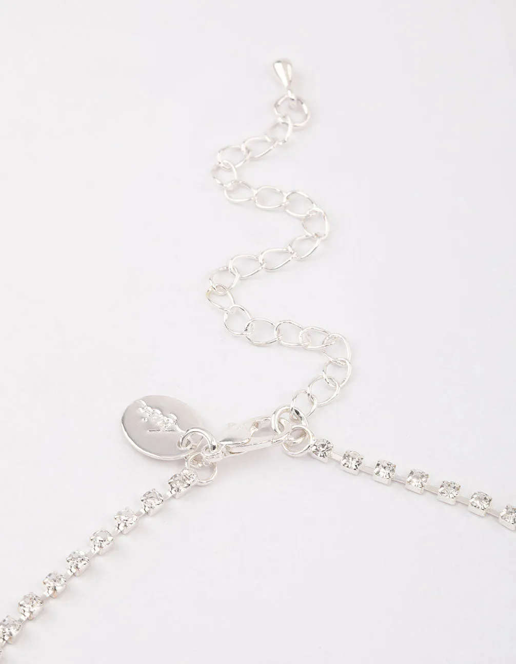 Silver Diamante Stone Long Earrings & Necklace Set
