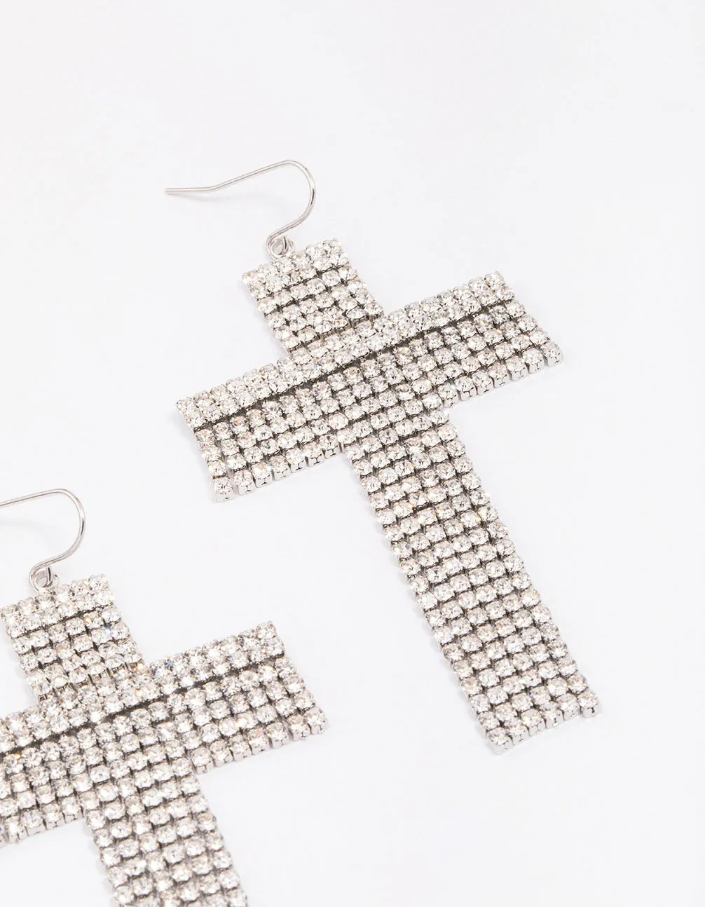 Silver Flowing Cross Drop Earrings