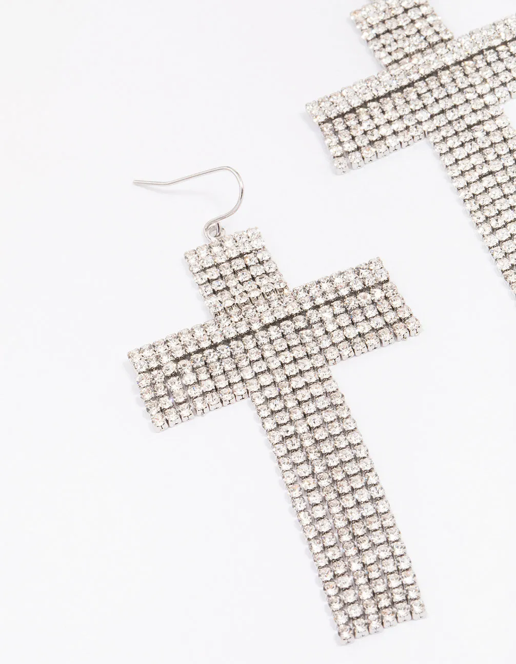 Silver Flowing Cross Drop Earrings