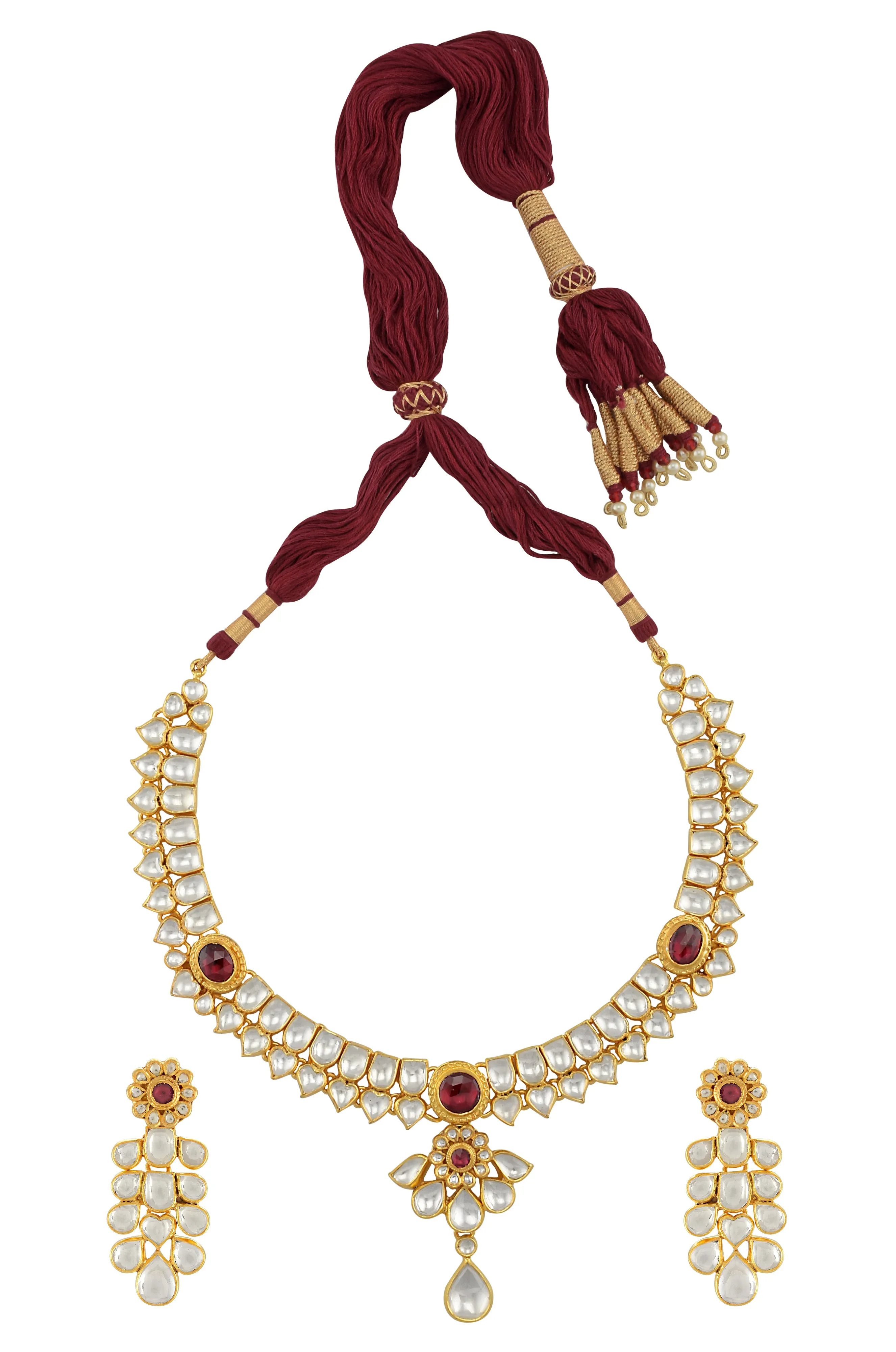 Silver Gold Plated Red White Glass Heart Flower Necklace Set