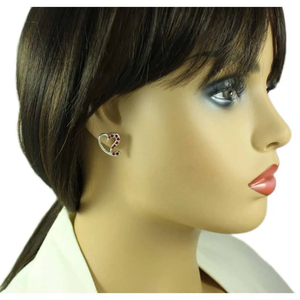 Silver Stylized Red Heart MOM Pin and Earring Set - PRF323SBS