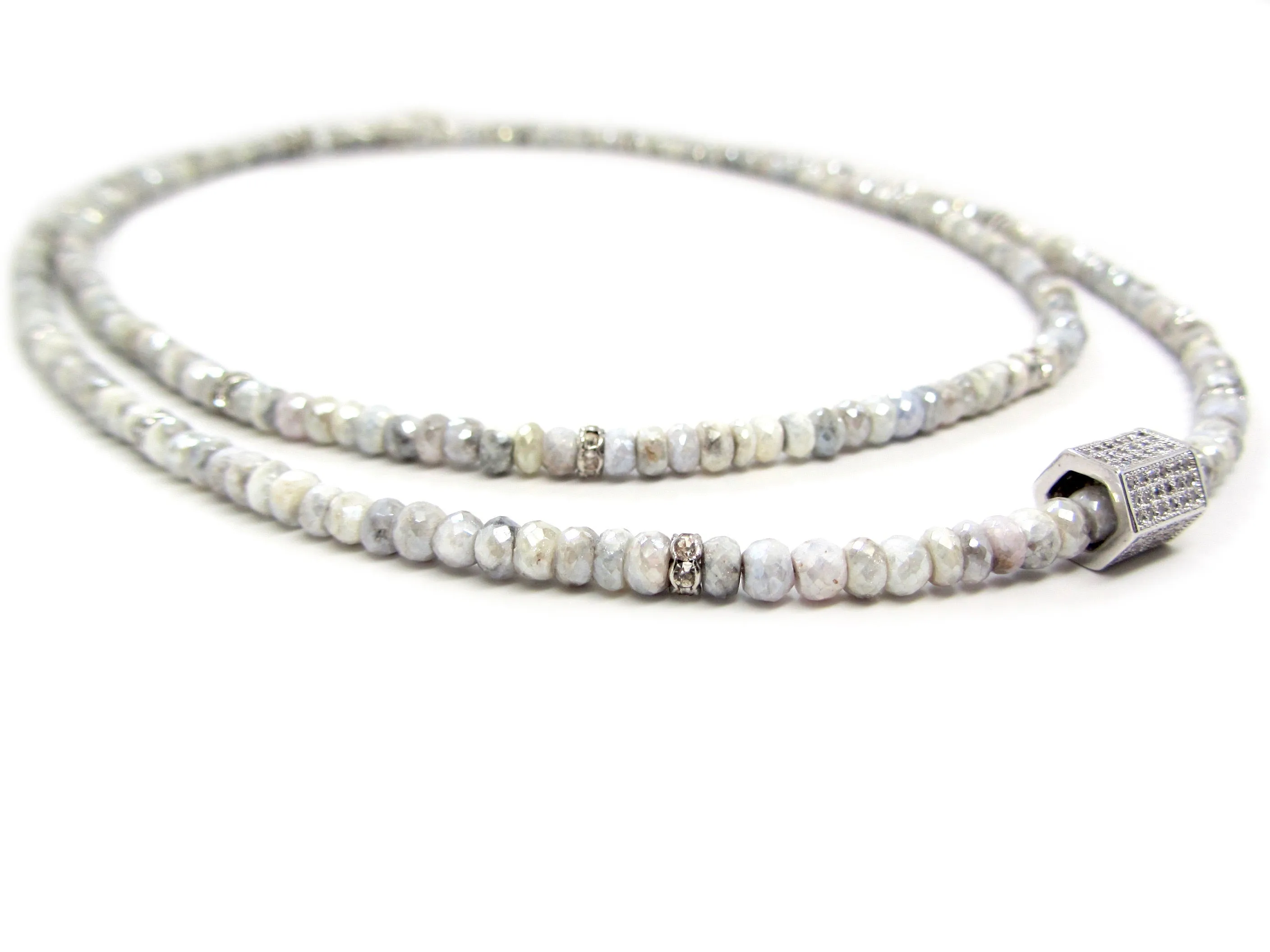 Silverite Necklace with Pave Cube Center