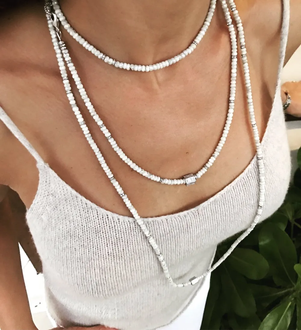 Silverite Necklace with Pave Cube Center
