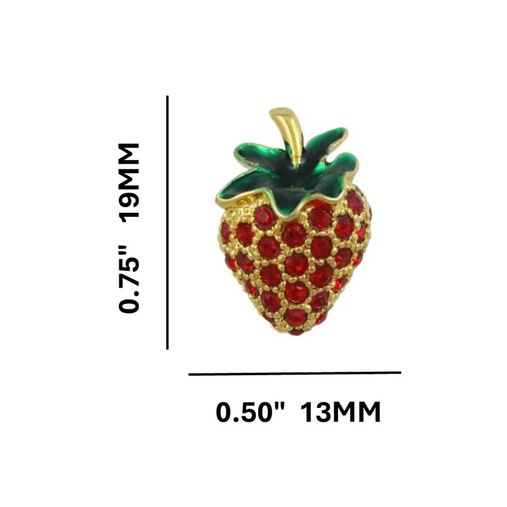 Small Red Crystal and Enamel Strawberry Lapel Tac Pin - SPF410