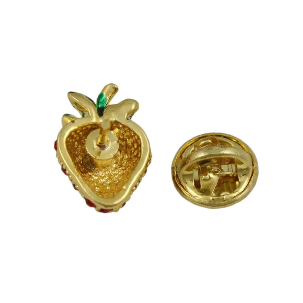 Small Red Crystal and Enamel Strawberry Lapel Tac Pin - SPF410