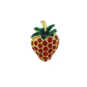 Small Red Crystal and Enamel Strawberry Lapel Tac Pin - SPF410