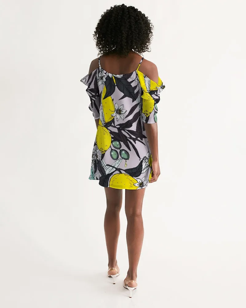 SMF Purple Olives Feminine Open Shoulder A-Line Dress