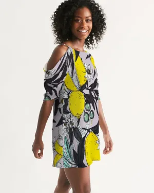 SMF Purple Olives Feminine Open Shoulder A-Line Dress