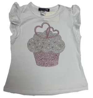 Sparkle by Stoopher Cupcake w/Hearts White Ruffle Sleeve Tee