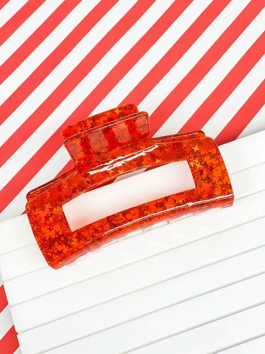 Sparkling Confetti Star Claw Clip - Red