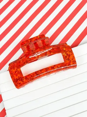 Sparkling Confetti Star Claw Clip - Red