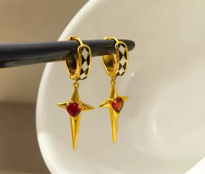 Sparkling Star Mini Red Heart Drop Earrings