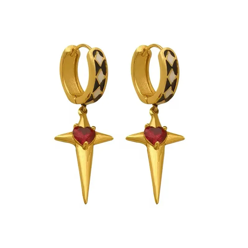 Sparkling Star Mini Red Heart Drop Earrings