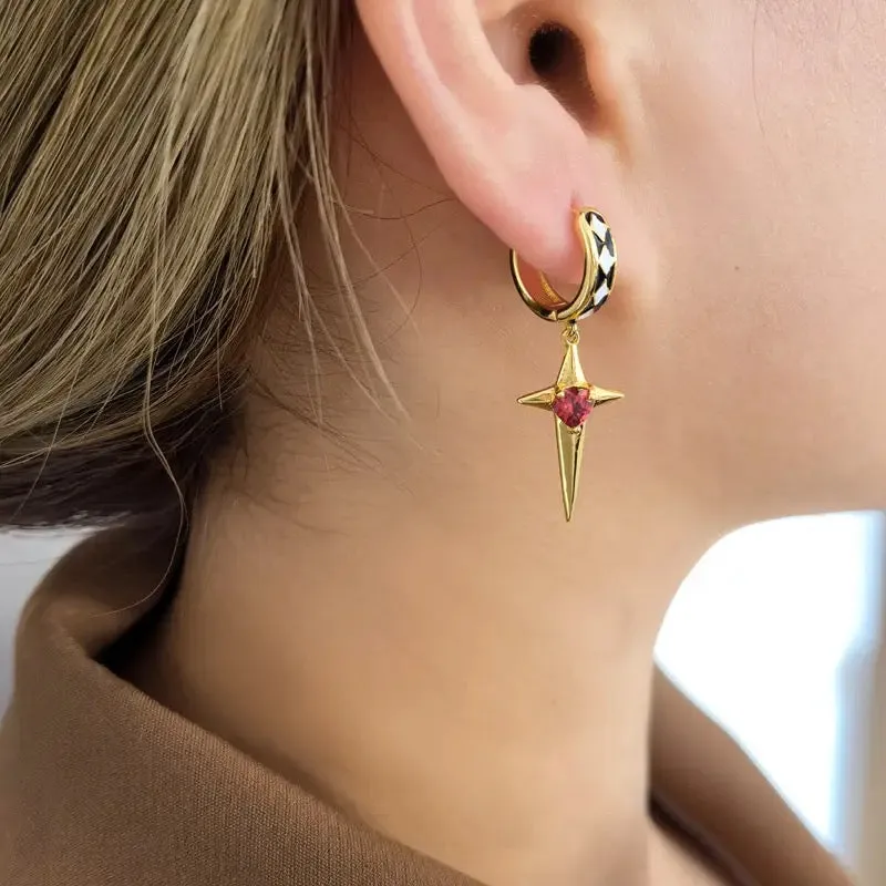 Sparkling Star Mini Red Heart Drop Earrings