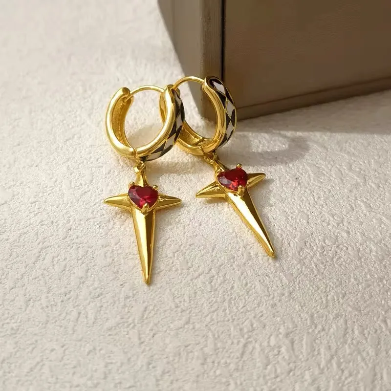 Sparkling Star Mini Red Heart Drop Earrings