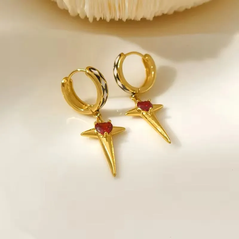 Sparkling Star Mini Red Heart Drop Earrings