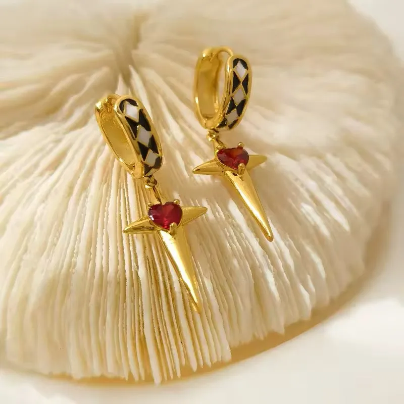 Sparkling Star Mini Red Heart Drop Earrings