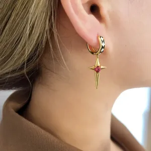 Sparkling Star Mini Red Heart Drop Earrings