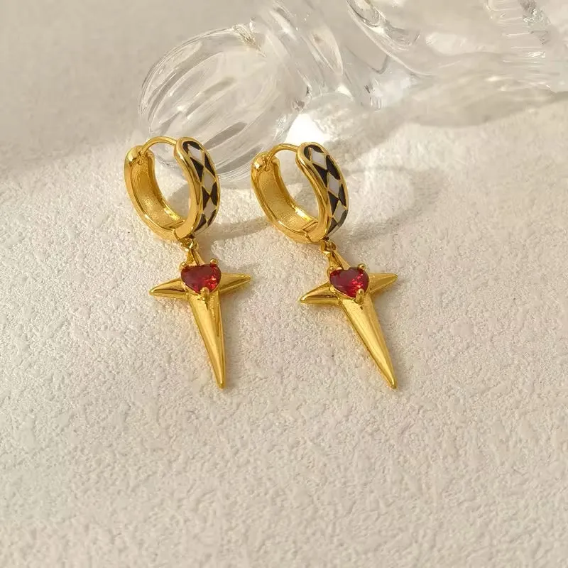 Sparkling Star Mini Red Heart Drop Earrings