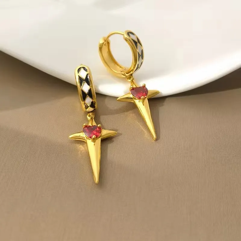 Sparkling Star Mini Red Heart Drop Earrings