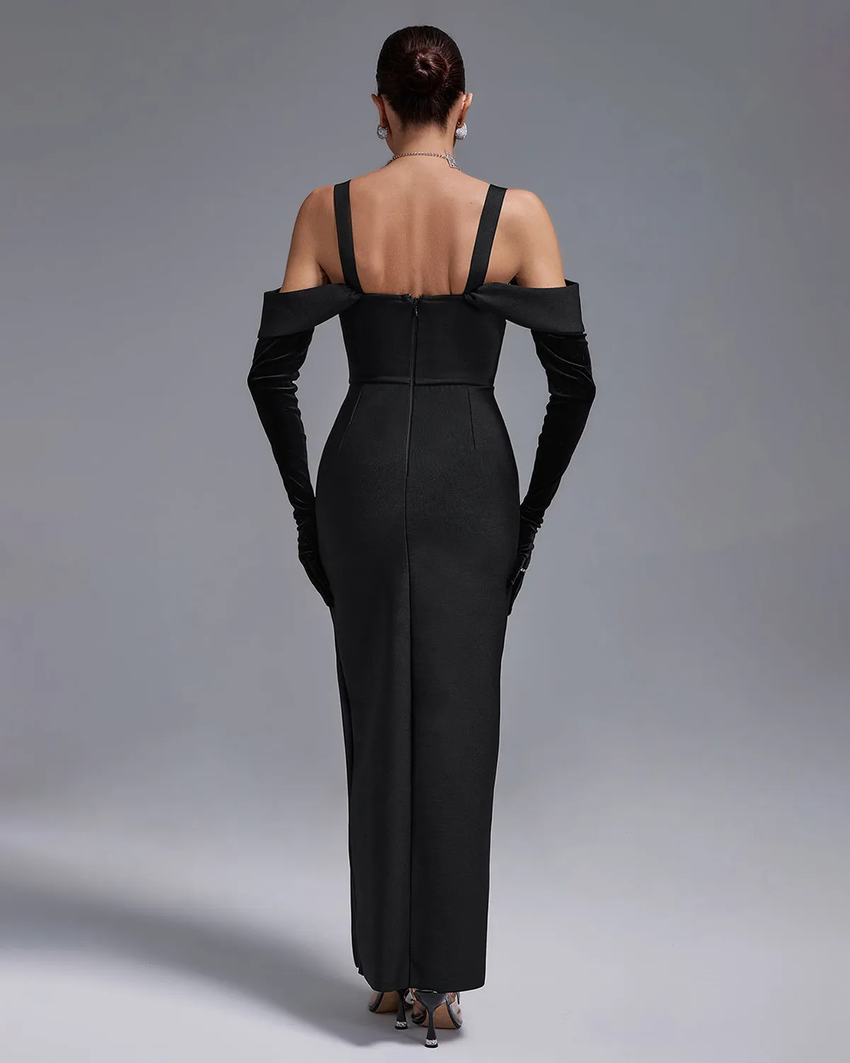 Sparkly Rose High Slit Bandage Dress With Gloves