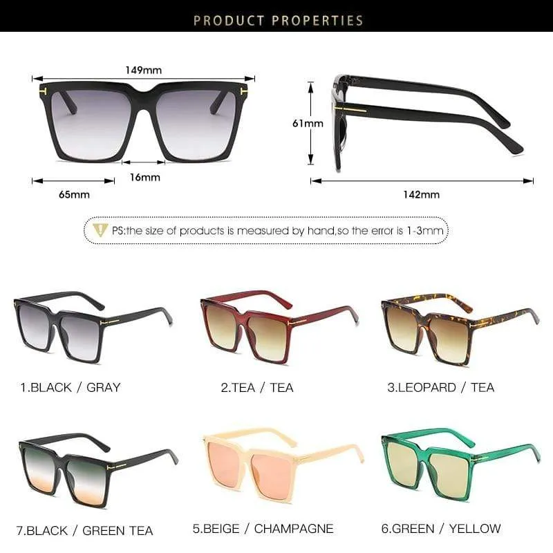 Square Sunglasses Women Men 2021 Oversize TF Black Gradient Glasses
