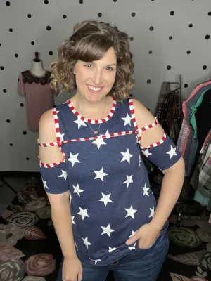 Star & Stripe Open Shoulder Top
