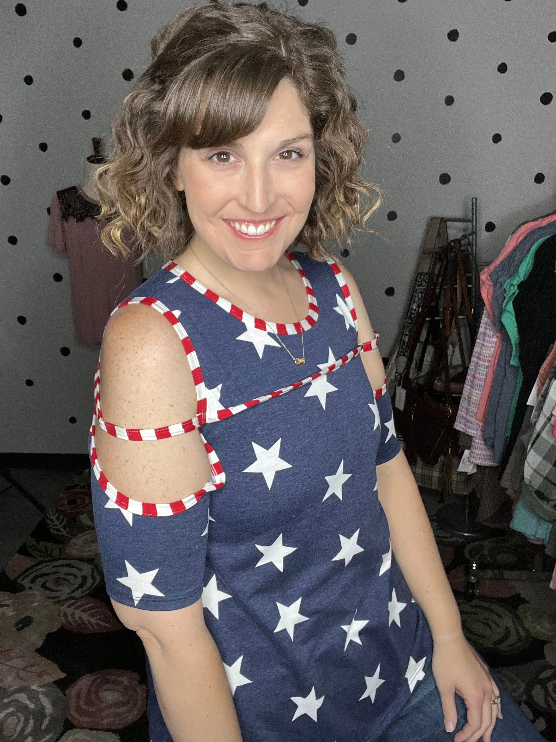 Star & Stripe Open Shoulder Top