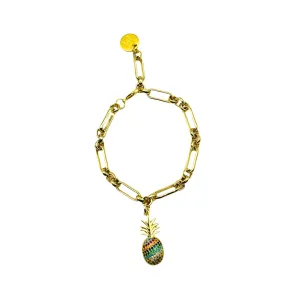 Thick Gold Link Charm Bracelet Pineapple