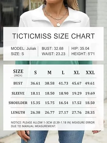 TICTICMISS Women's 3/4 Sleeve Tops V-Neck T-Shirt Zipper Color Block Shirts, XL