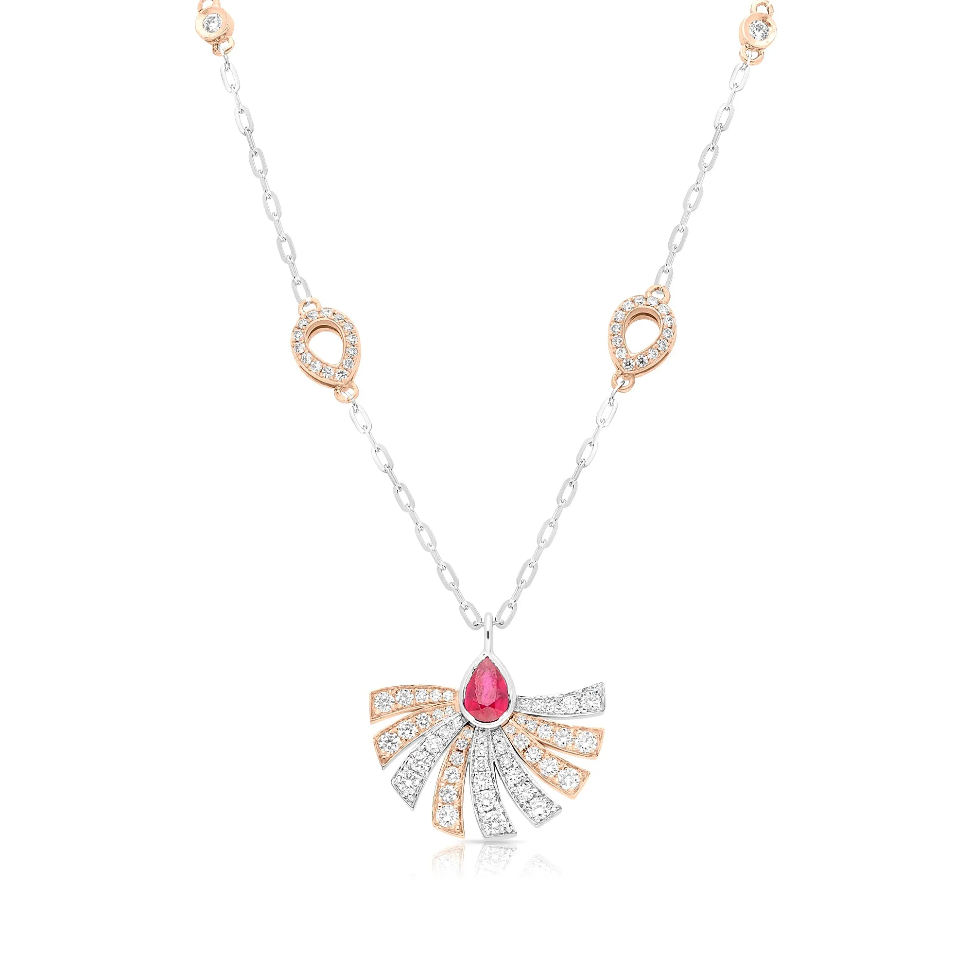 Two Tone Red Ruby and Diamond Sun Pendant - 1 Carat
