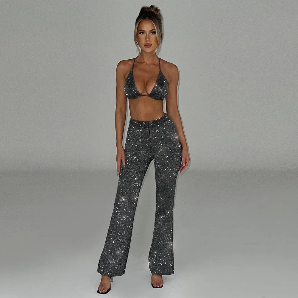 V Neck Long Sleeve Sequins Set KLYF1068