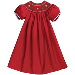 Victoria Holiday Red English Smocked Bishop w/Cap Sleeves