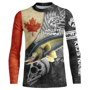 Vintage Canadian Flag Walleye Fishing Custom Kid long sleeve Fishing Shirt, Walleye jerseys NQS5222