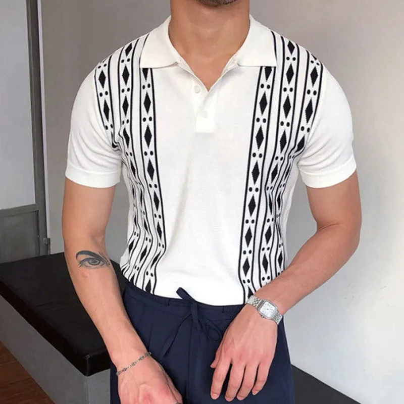 Vintage diamond knit polo shirt top