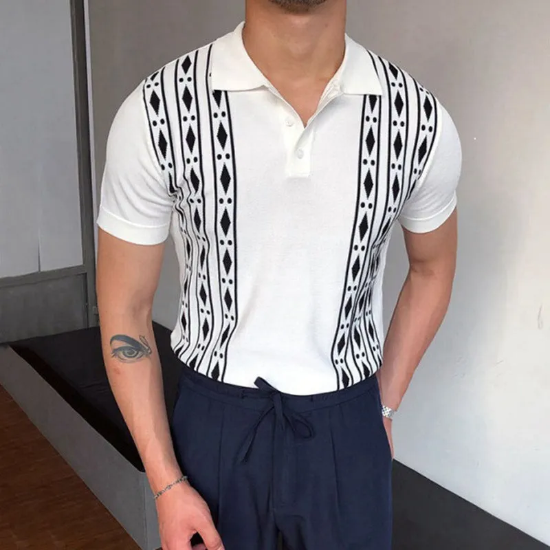 Vintage diamond knit polo shirt top