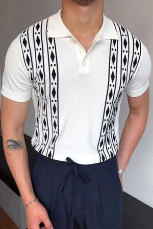 Vintage diamond knit polo shirt top