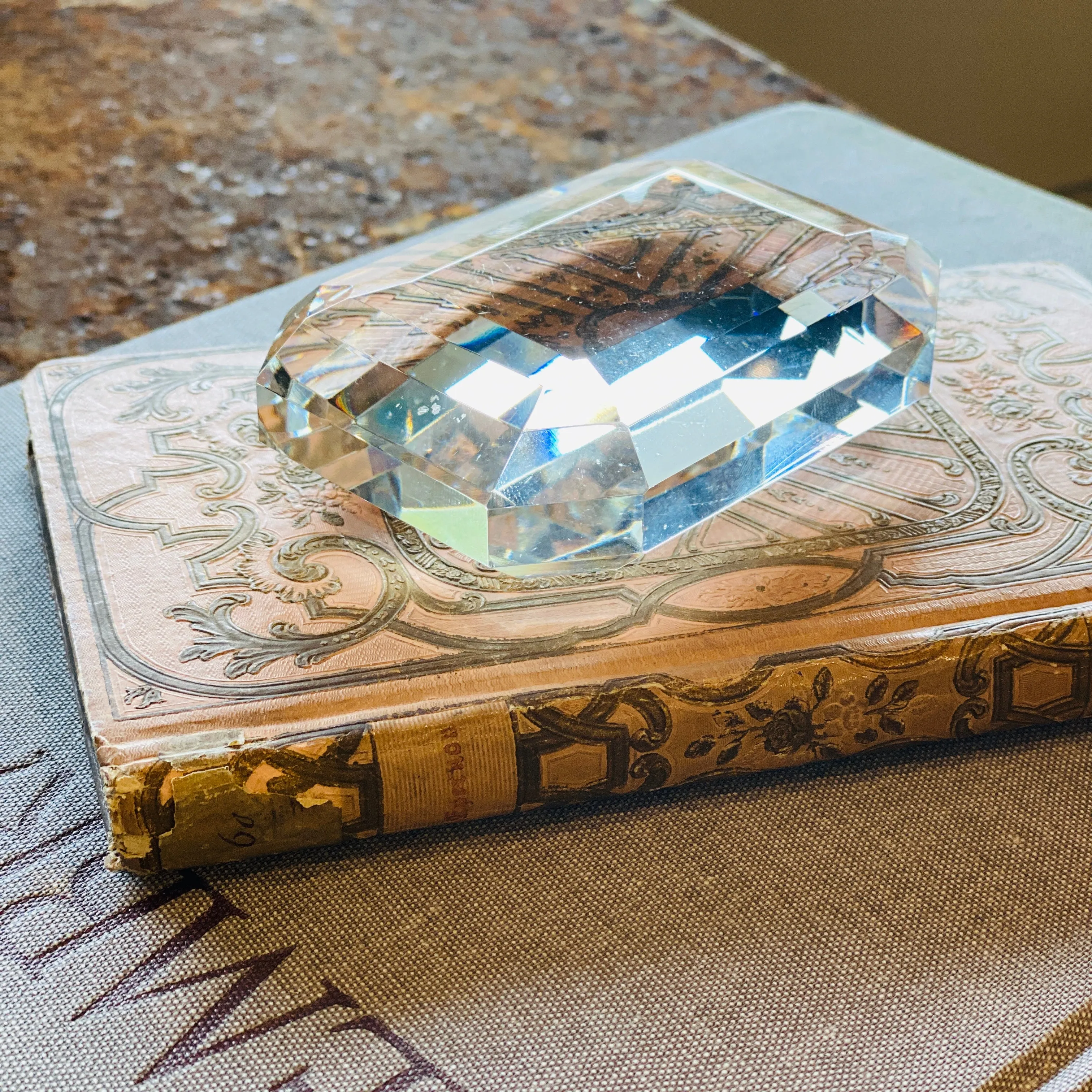 Vintage Emerald Cut Crystal Paperweight found in France