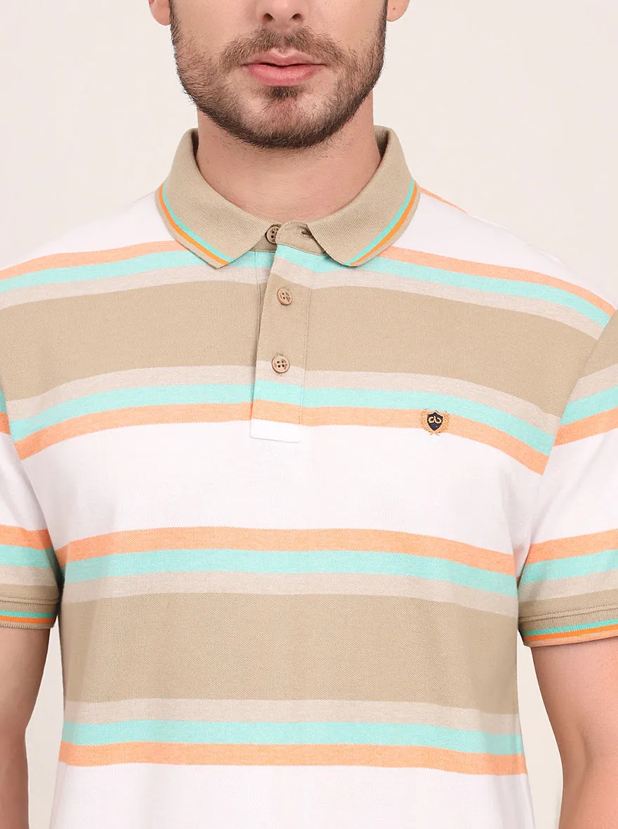 White & Green Striped Slim Fit Polo T-Shirt | JadeBlue