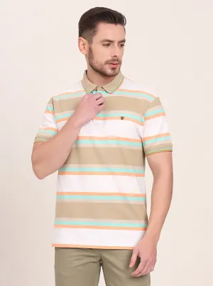 White & Green Striped Slim Fit Polo T-Shirt | JadeBlue