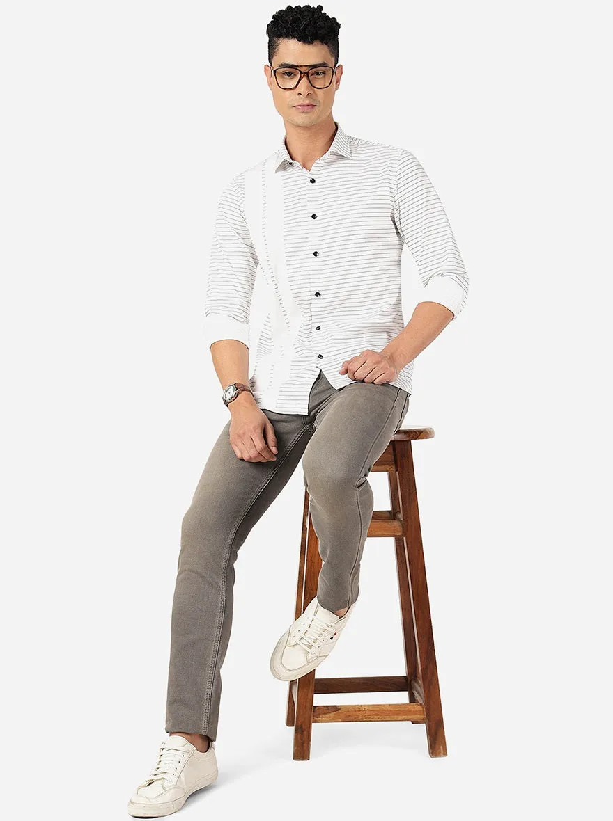 White Printed Slim Fit Party Wear Shirt | JB Studio