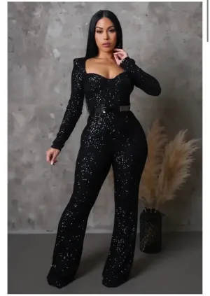 Womens Black Sequin Jumpsuit