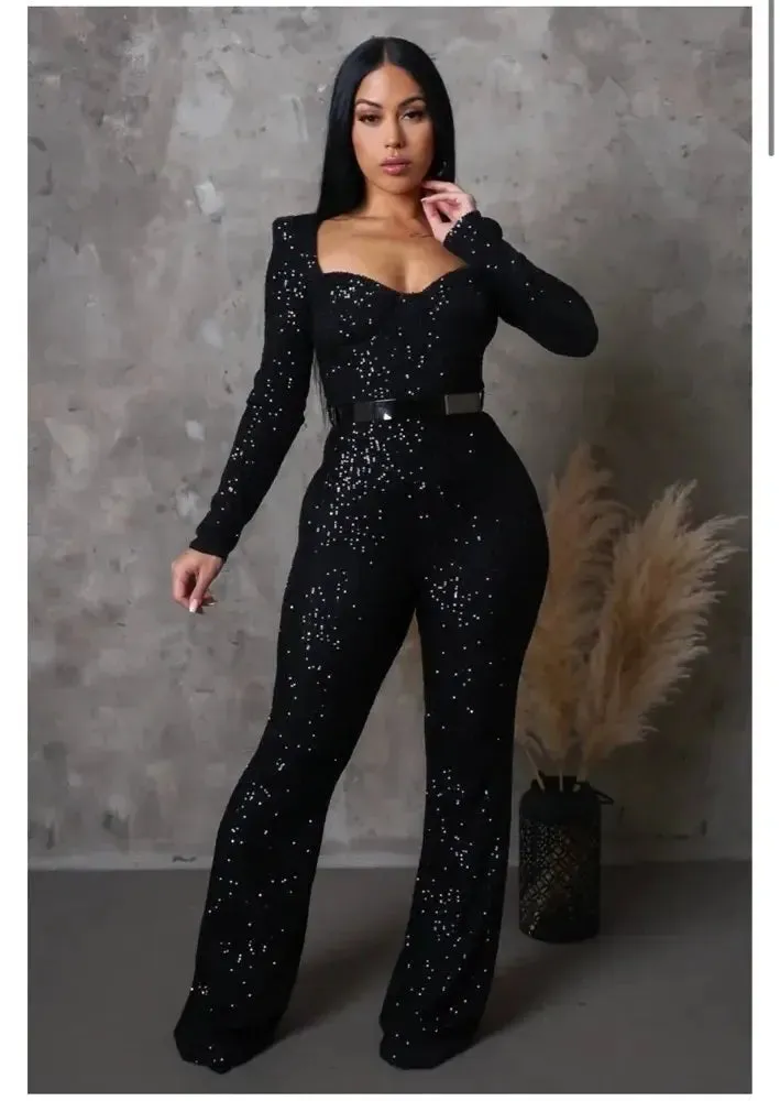 Womens Black Sequin Jumpsuit