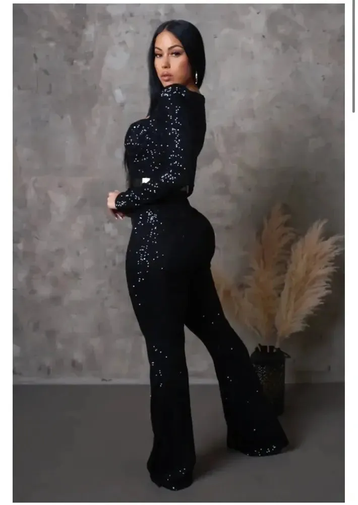 Womens Black Sequin Jumpsuit